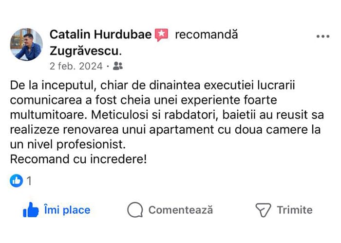Recenzie client Zugrăvescu pe Google