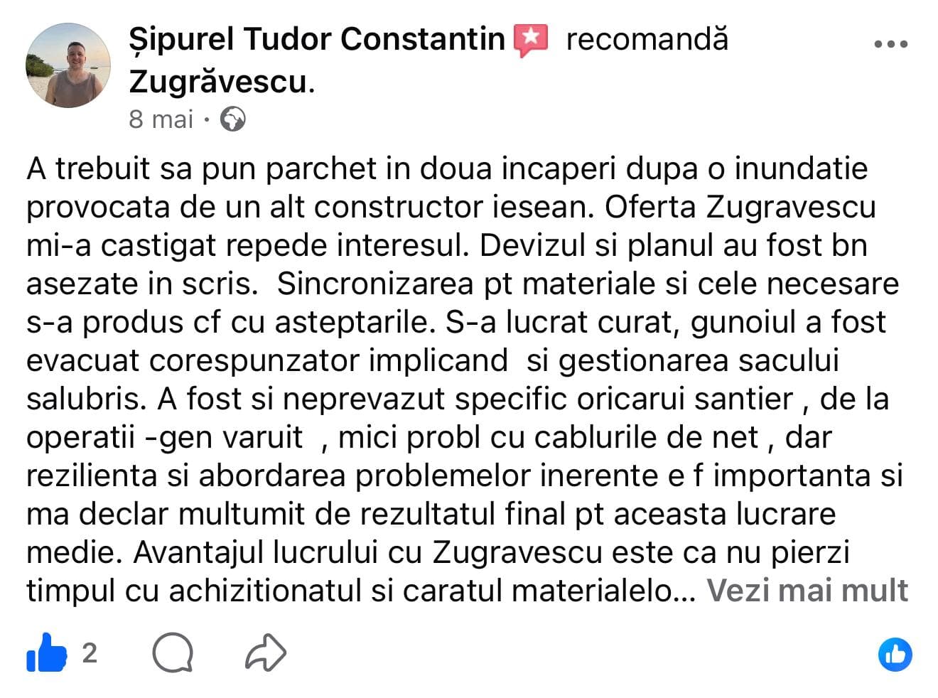 Recenzie client Zugrăvescu pe Google