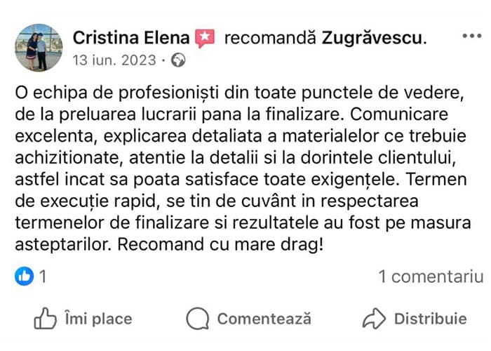 Recenzie client Zugrăvescu pe Google